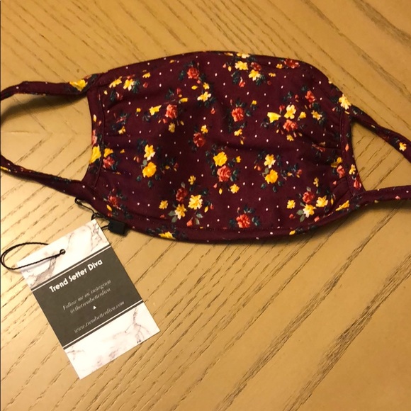 2 for $20! BURGUNDY FLORAL PRINT FACE MASK - Picture 3 of 6